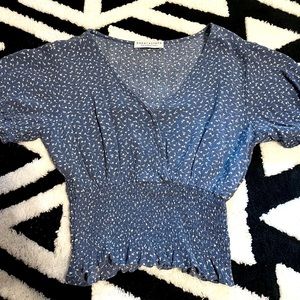 Blue Crossover Cropped Blouse